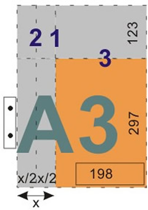 schemat składania rysunków do wpinania z listwą - format A3
